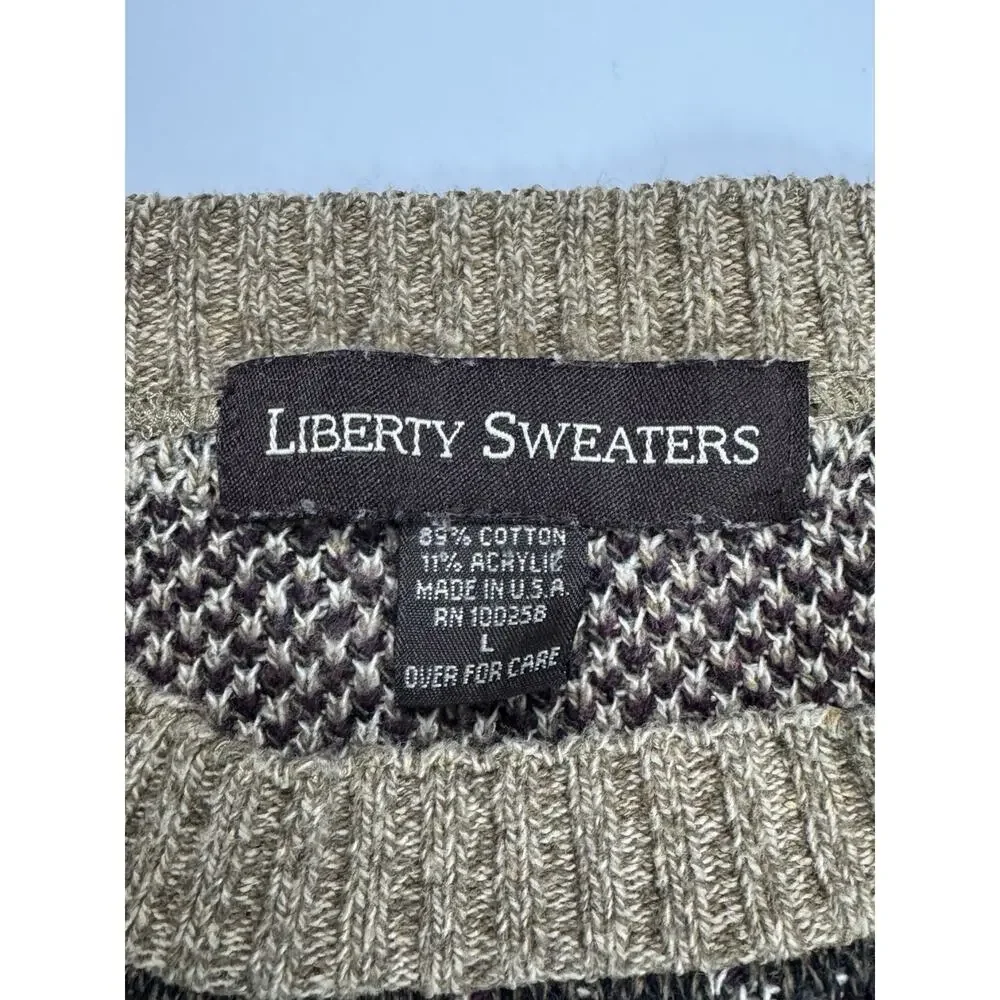 Vintage 90s Liberty Sweaters Argyle Knit Mens L USA Cotton Ramie Grandpa